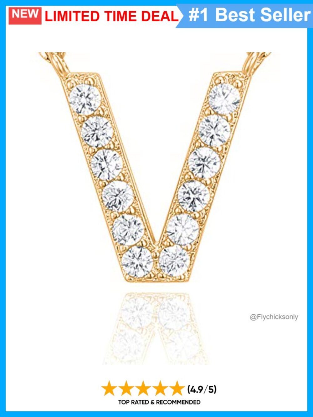 14K Yellow Gold Plated CZ Initial V Pendant Necklace 18in - Picture 3 of 6